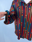 Vintage 1970s Secretary Blouse - Multicolor With 3 4 Balloon Sleeves - Size L xl