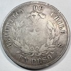 1875 Chile 1 Peso  F Large Silver Crown  Original Surfaces