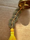 Golden Yellow Chinese Brass Feng Shui Bell W  5 Chinese Knot Lucky Coins   Bead