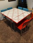 Retro 50s Table Chairs Set Red White Blue Enamel Top Extra Leafs Pick Up Only