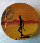 Vintage Australian Aboriginal Wood Plate Man With Boomerang Wirrin Bill Onus