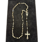 Vintage Filigree White Glass Pearl Bead Catholic Rosary Beads Italy Silver 28   