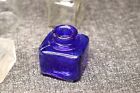 Antique   Vintage Lot Of  8 Inkwell   Ink Bottle Cobalt Blue  Clear Glass Lids