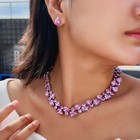 Romantic Pink Cubic Zirconia Necklace Earrings Silver Plated Bridal Jewelry Set