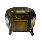 Vtg Antique Casket Jewelry Box Beveled Glass Hexagon Hinged Lid Japan 3 5    Wide