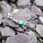 Navajo Vintage Turquoise Sterling Silver Roadrunner Pin Brooch