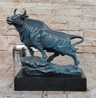 Handcrafted Bronze Bull Sculpture Pure Stock Market Statue Signed Original Sale