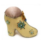 Fabric Shoe Pin Cushion Beaded Satin Top Antique Folk Art Native American Whimsy