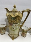 Antique Noritake Nippon 1911 Floral Heavy Gold Gilt Chocolate Pot 4 Cups