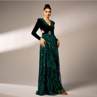 Women s Deep V Cutout Sequin Mesh Flared Long Evening Dress Cocktail Prom 8272 