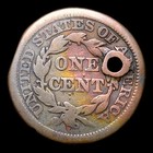 1845 Braided Hair Large Cent Penny  ---- Nice Detail Holed Coin ----  919i