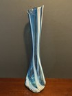 Vintage Blue And White Handblown Tall Glass Art Vase Blue Vase Swung Vase 14 5   