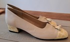 Women s Low Heel Pumps Size 7 5 Beige Taupe   Gold Tassel California Magdesian