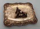 Vintage Rare B-k Usa Sterling Silver 3-d Cutting Horse Rodeo Trophy Belt Buckle