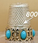 Antique 1900s  Silver 800 turquoises Cabochons  gilt Gold Band sewing Thimble