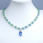 Art Deco Style Uranium Necklace 18   Blue And Green Glass Czech Vintage Beads