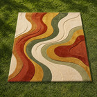 Modern Hand Tufted Rug Abstract Wavy Carpet  Colorful Wool Contemporary Style