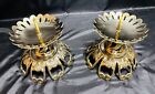 Pair Of Antique Art Nouveau Brass Column W  Filigree Pillar Candle Holders 6      h