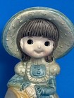 Vintage Girl In Pinafore   Bonnet Figurine Sewing Pin Cushion With Doll Buggy