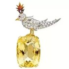 6ct Cushion Simulated Citrine   Diamond Bird Brooch Pin 14k Yellow Gold Plated