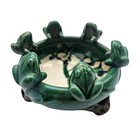 Vtg Majolica Style Frog Lily Pad Planter Bowl Green Glazed Pottery 7  Diameter