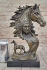 Native American Plains Indian W Horse Western Artwork Sculpture Bronze Figurine