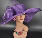 Kentucky Derby Hat Church Wedding Wide Brim Sinamay Hat Carriage Hat Purple