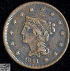 1841 Braided Hair Large Cent  Very Fine  Condition  Free Shipping In Usa  C6890