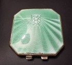 Vintage 1941 Wwii Green Guilloche Enamel Sterling Silver Powder Compact 