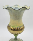 Vintage Brass Painted Vase Made In India 8  Tall Fluted Ruffled Pedestal Footed
