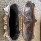 Incolay Vintage Gray   Cream Floral Stone Carved Trinket Box Hinged Lid