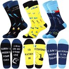 Mens Funny Fun Crazy Funky Dress Crew Socks Gifts Multicolored Fishing 3 Pairs