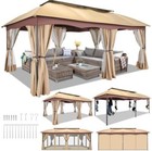 12x20  Heavy Duty Gazebo With Curtain And Nettings Outdoor Double Roof Patio   