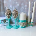 Crystal Handmade Wedding Set Of Champagne Flutes Tiffany Unity Candles Bride