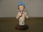 Girl In Blue Bonnet Holding Rose Pin Cushion Half Doll 2-1 2  Good 