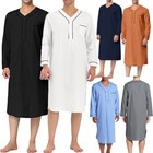 Men Cotton Nightshirt Long Sleeve Loose Long Sleep Shirt Pajamas Sleepwear Dress