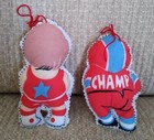 Set Of 2 Vintage Pillow Christmas Ornaments  Basketball Football Boy  Champ Star