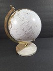 Decorative Desktop World Globe 10-11  Gold White Marble And Wood Base Vtg