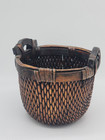 Antique 19th Century Chinese Woven Willow Basket W  2 Wood Handles Asian Vintage