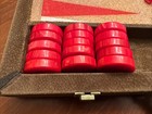 Vintage Bakelite Backgammon Pig Skin Case Marbled Butterscotch   Red Swirl 1 5   