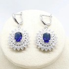 925 Silver Cz Blue Sapphire Bridal Earrings Necklace Set Gift