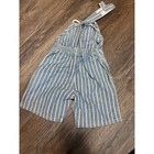 Vintage Oshkosh Bgosh Kids 2t Denim Stripe Beach Dog Overalls Shortalls Blue