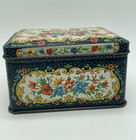 Vintage Daher Metal Hinged Decorative Tin Faux Needlepoint Floral Design England