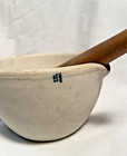 Vintage Coors Usa Apothecary Unglazed Porcelain Mortar And Wood Handle Pestle