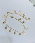 18k Solid Yellow Gold Dangle Heart Ball 17k Cuban Link Anklet 10 Inches 7 95gm