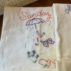 Vintage 7 Days Of Week Embroidered Duckling Cursive Flour Sack Kitchen Towels 