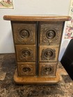 Antique Oak Wood Sewing Machine Spool Cabinet With 6 Ornate Drawers Pre 1930