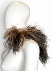 Adrienne Landau Ostrich Feather Boa Collar Scarf Wrap Taupe Brown Black Designer
