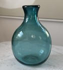 Vintage Hand Blown Teal  Aqua Blue Glass Bottle  Bud Vase  With Bubbles 6    Tall