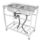 Commercial Stainless Steel Sink  Kitchen Freestanding Double Bowl Utility Sink